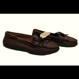NWT Minnetonka Buffalo Hardsole Loafer 9 Leather Moccasin Slipper Flats Brown